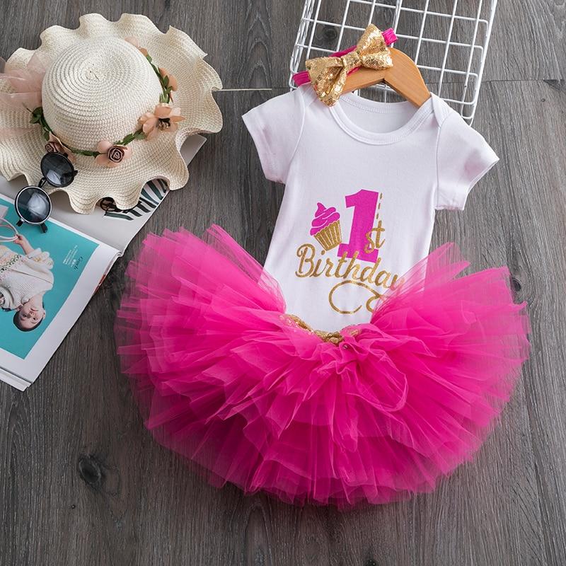 Modern New Baby Girls Outfits for 1st First Birthday Party Romper and Headband 3Pcs Suit For Girls