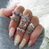 Boho Women Rings Set Compass Arrow Starfish Wave Moon Eyes Gem Gold Silver Color Opening Midi Ring Charm Lady Jewelry