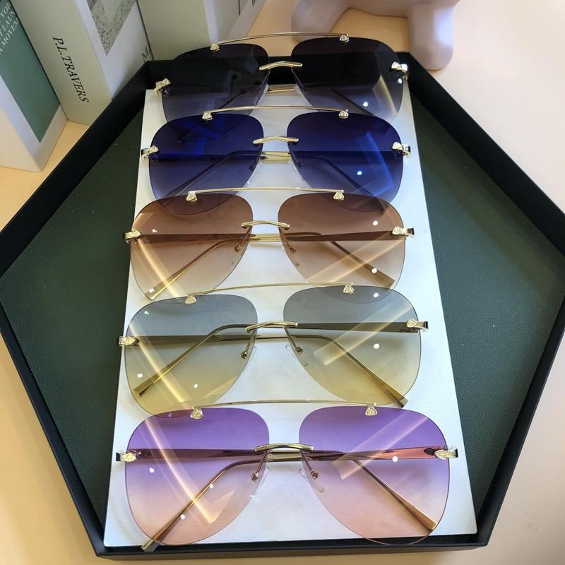 Metal Rimless Sunglasses for Men and Woman  Mirror Fashion  Trendy Pilot  Sun Glasses UV Protector Gradient Eyewear