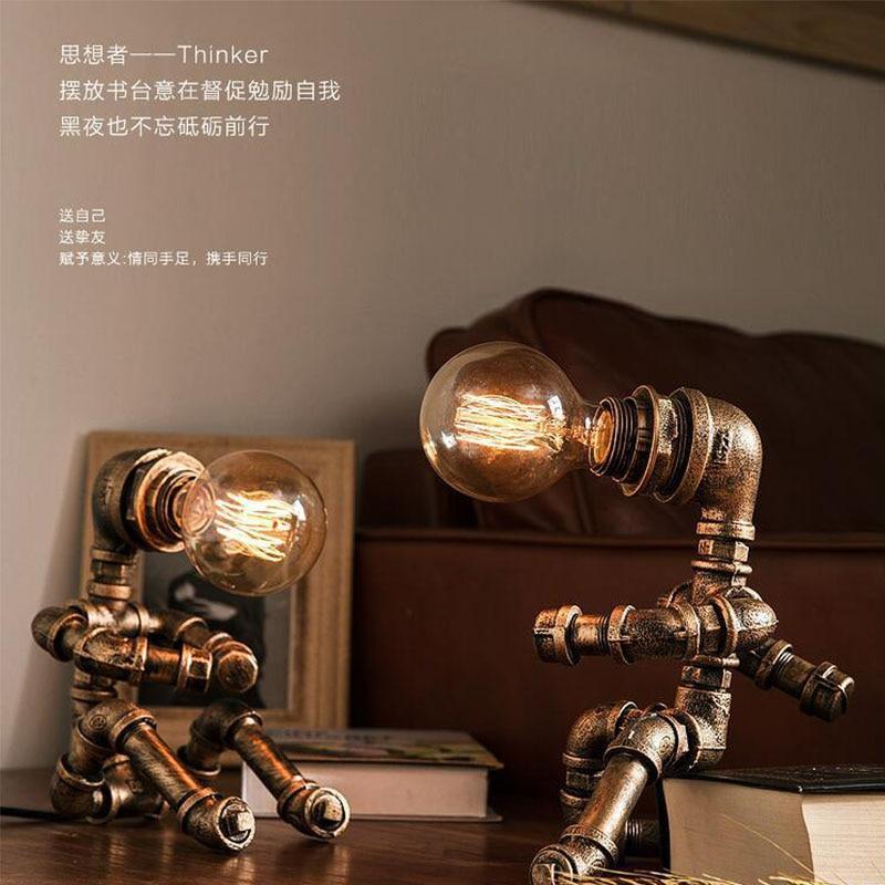 Retro Vintage Style Pipe Desk Lamp Kettle Style Table Light Industrial Iron Pipe Desk Table Lamp Night Light Room Decor Friendship lamp