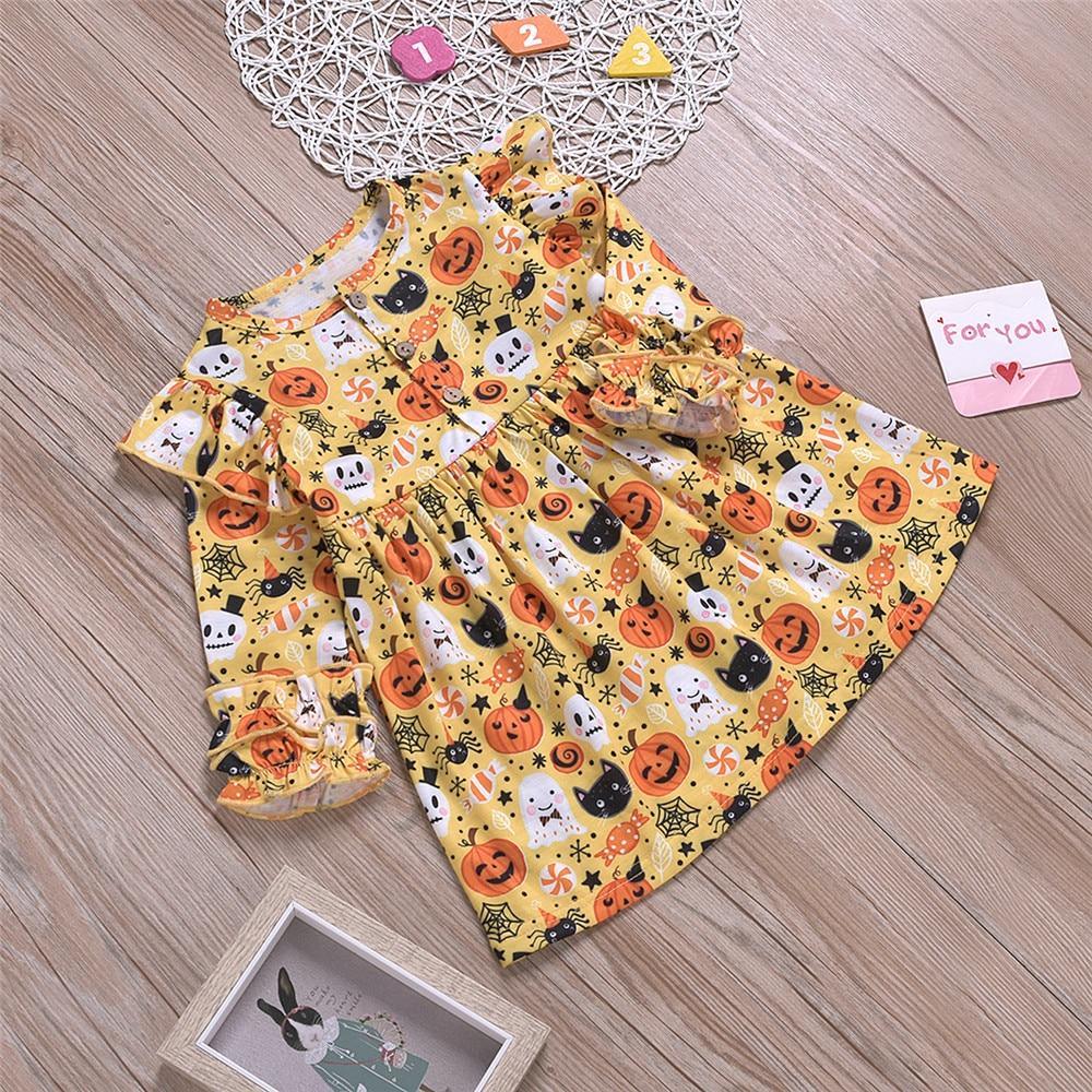 Modern Autmn Colorful Baby Kids Girl Dress For Kids Infant Baby Girls 1-6Years In Hallowen Pumpkin Design Autmn Season