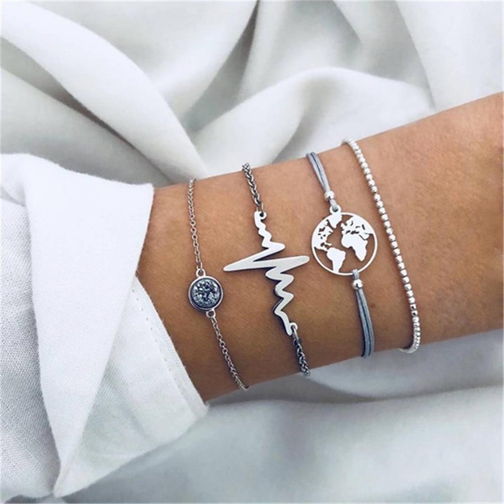 Fashion Bohemia Leaf Round Knot Cuff Bangle Gold Chain Charm Bracelet  for Women Simple Geometric Bracelets Luxury Jewelry