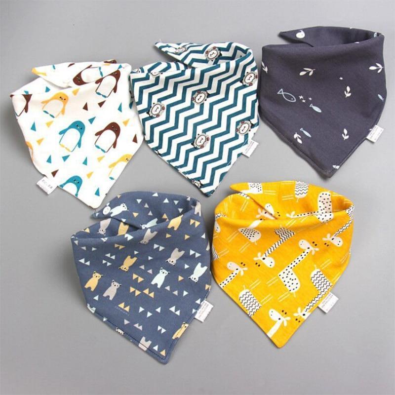 Trend 5PCS/SET Pack Baby Cotton Cartoon Saliva Towel Bandana Bibs For Baby Feeding Accessory For Baby Kids