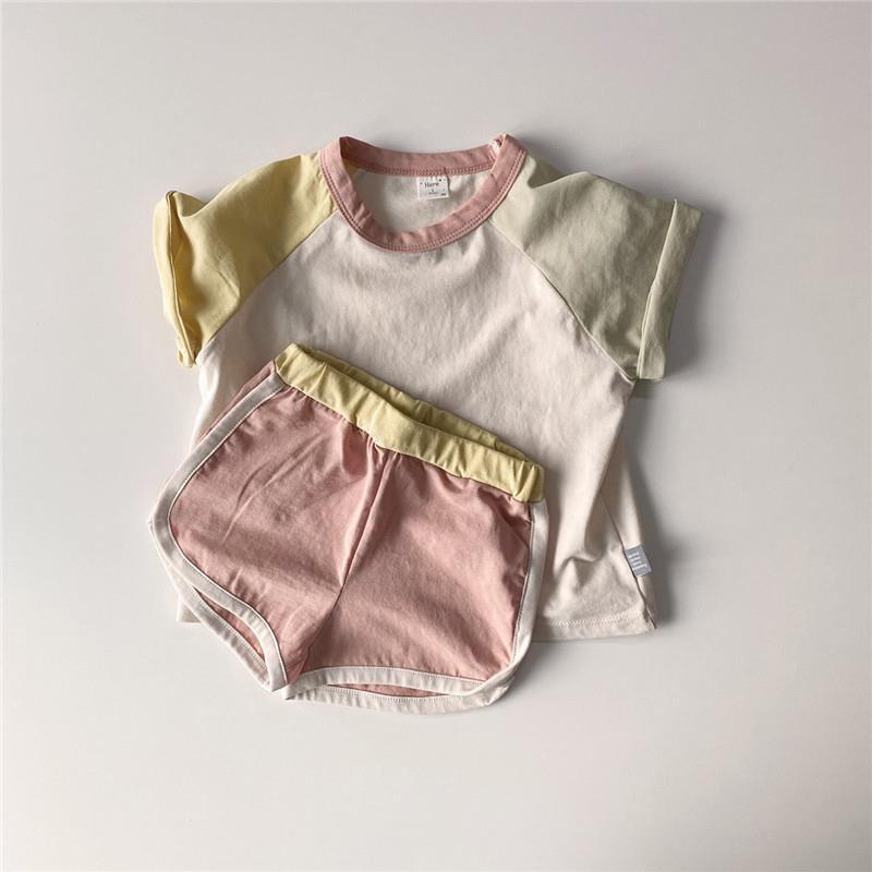 Modern Colorful Cross-Border Summer New Baby Girls Color Shorts Kindergarten Sports Suit For Girls