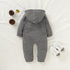 Newborn Clothing Solid Long Sleeve Hooded Button Pockets Romper Winter Warm Jumpsuit for Girls and Boys