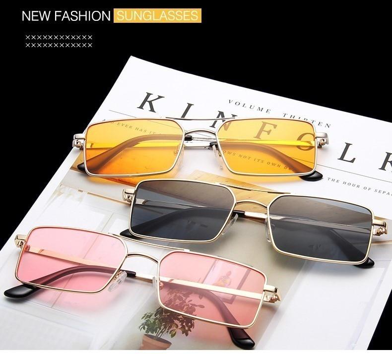 Luxury Famous Retro Modern Square Unisex Men and  Women‘s Sunglasses  With Alloy Metal Small Frame With Clear Double Bridge Men's Sunglasses