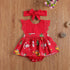 Baby Girls  Bodysuits Dress Lace Ruffles Short Sleeve Cartoon Print Jumpsuits Headband