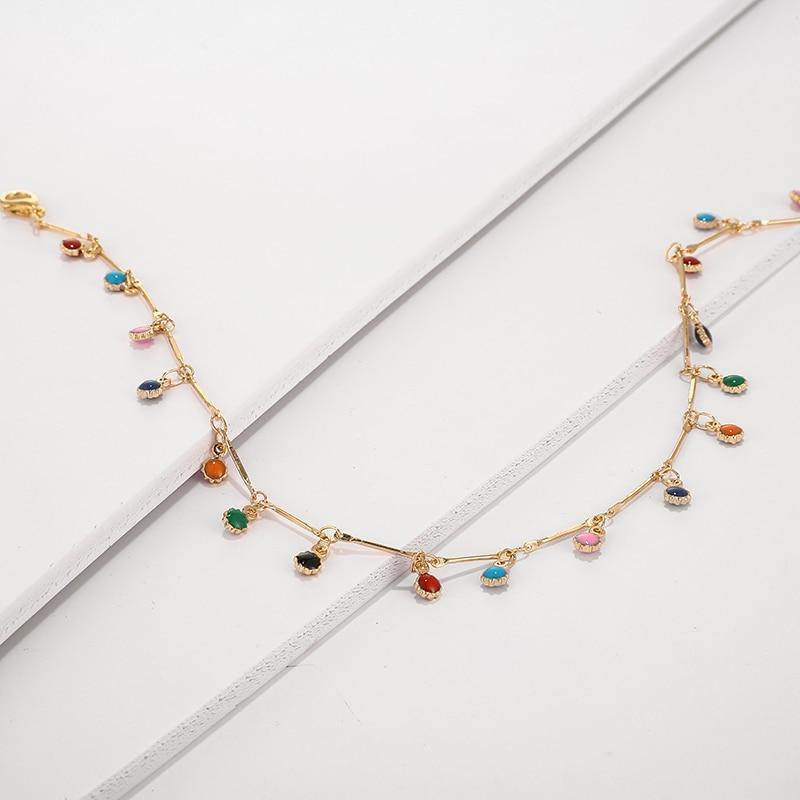 Vintage Reto Tribal Women Gold Shiny Colorful Necklace for Women With Charming Colorful Stone Chain