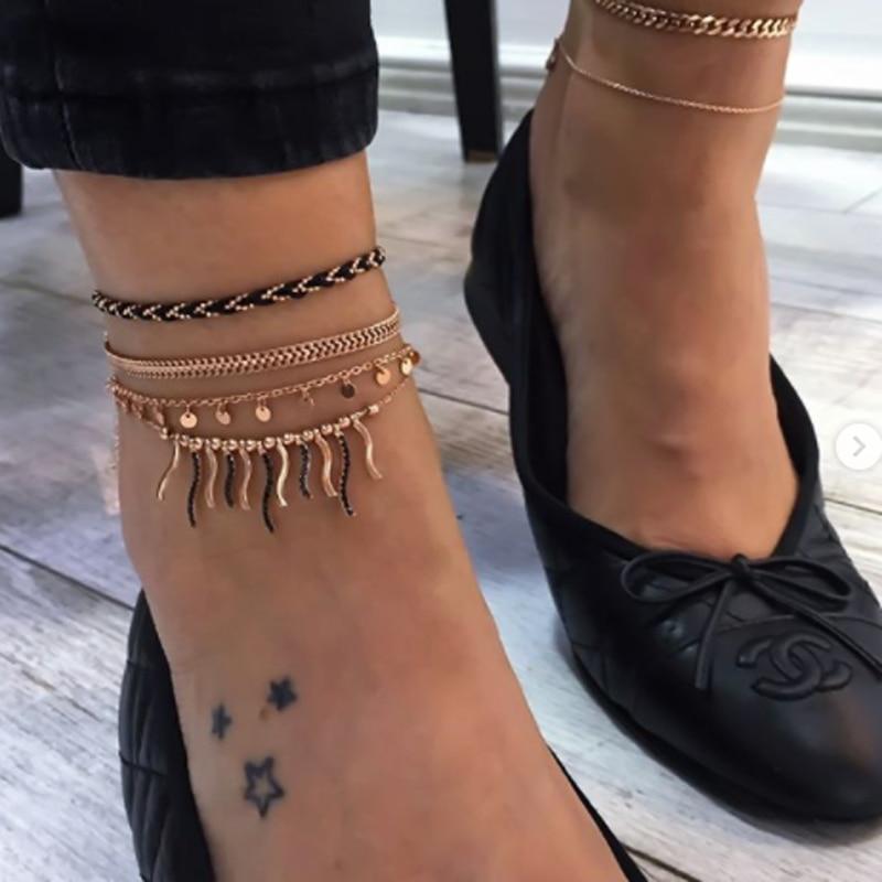 Handmade Unique Layered Gold Shell Pendant Chain Ankle Bracelet Foot Jewelry for Ladies and Women