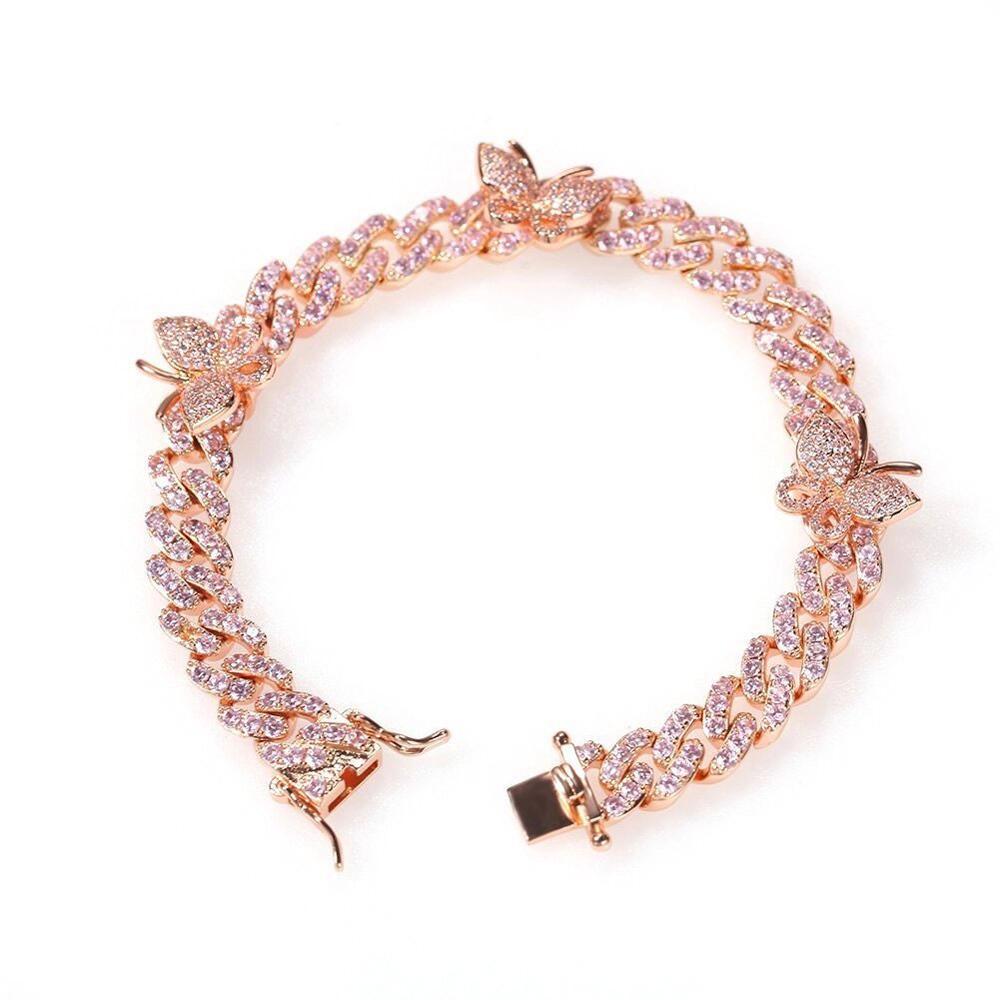 Luxury Chain Hip hop Rhinestone Cuban Anklet Butterfly Bracelet for Women In Shiny Luxury Diamond Design