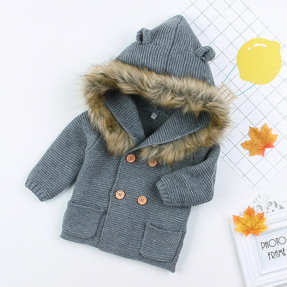 Warm Winter Luxury Newborn Baby Boy Girl Knitted Buttons Hooded Jacket Coat In Modern Design