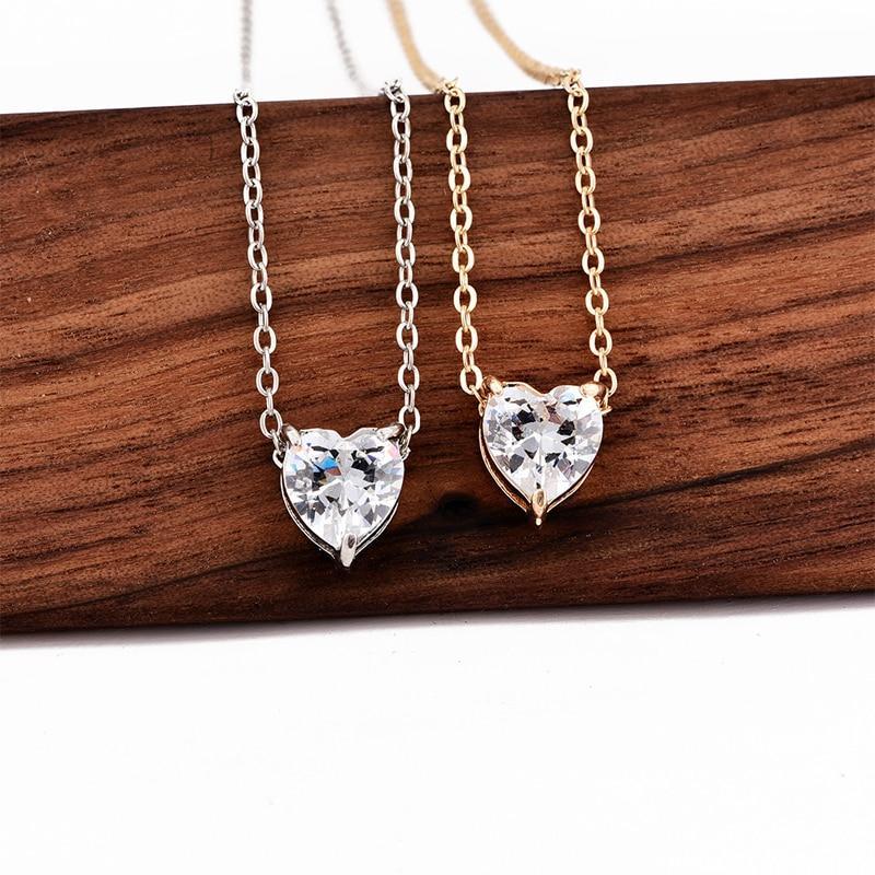 New Female Fashion Crystal Heart Necklace Pendant  Short Gold Chain Necklace  Charm Gifts Girlfriends