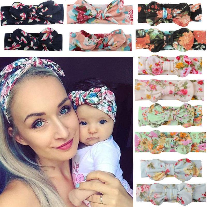 Mother & Baby Headband for Girl Bow Hairband Floral Elastic Hair Bands Parent-Child Turban Hair Accessories Bow For Mother and daughter