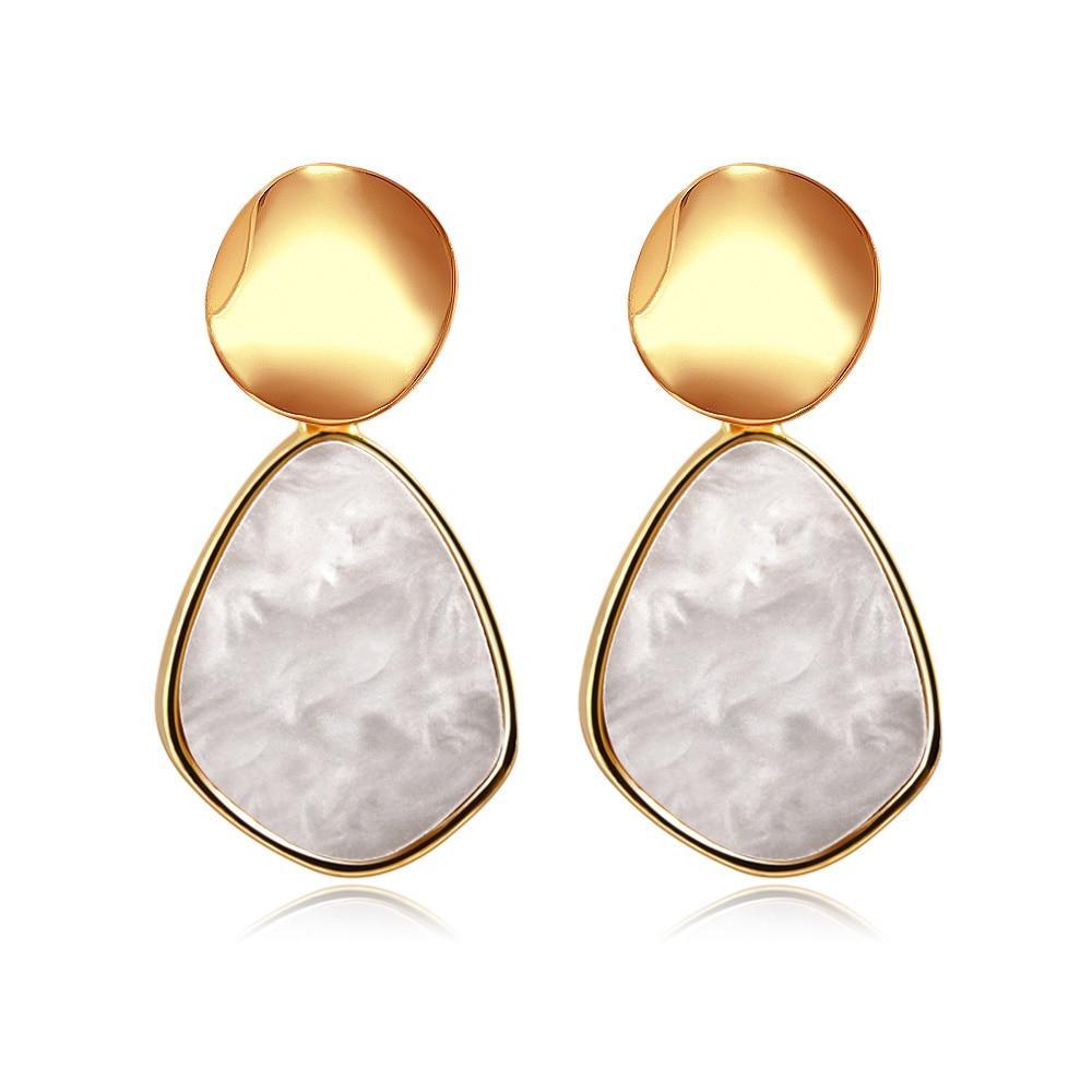 New Modern Korean Statement Round Luxury Earrings For Women Perfect Geometric Elegant Gold Shell Fluff Dangle Drop Earrings