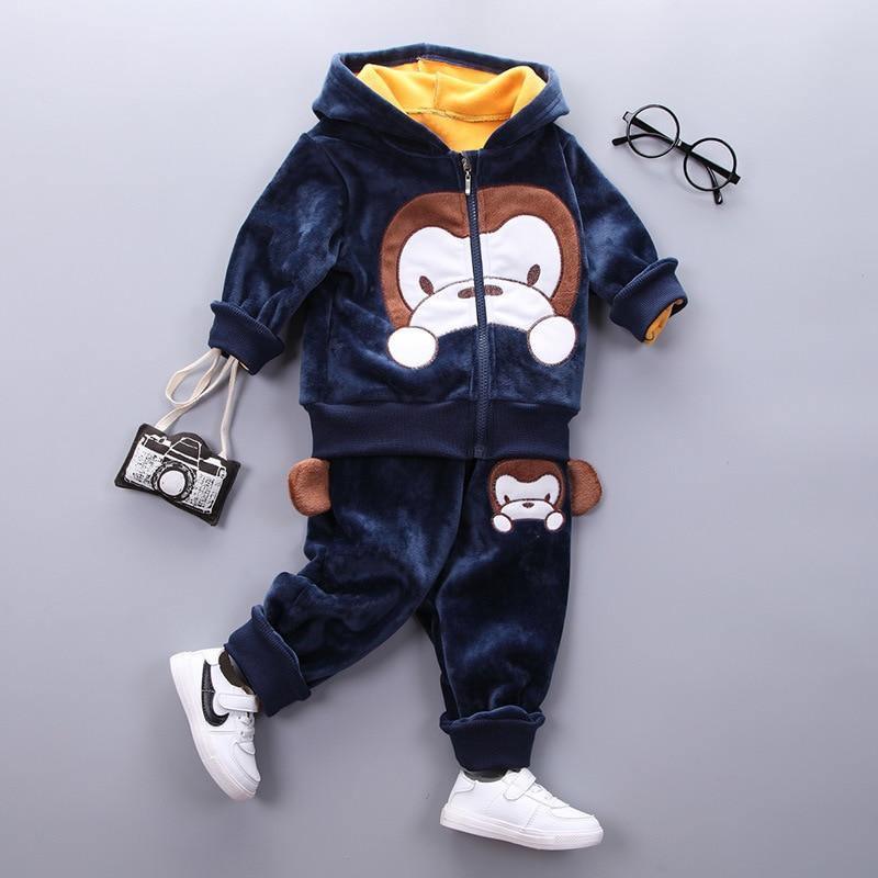 Baby Clothes Winter Thick And Warm Three-piece Cartoon Bear And Fox Printed Sweater Hooded Baby Girl Clothing Set Sweater and Pants