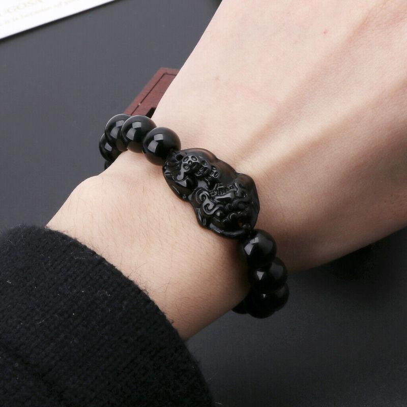 Obsidian Stone Beads Bracelet For Men and Women Unisex Wristband Gold Black Pixiu Wealth and Good Luck Bracelet Design