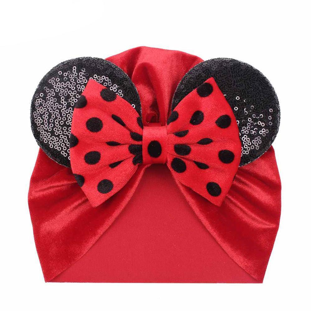 Modern Shiny Cute Dot  Big Bow Baby Cap Hat For Girls Kids Flannel Beanie Autumn Winter Warm Girls Turbans