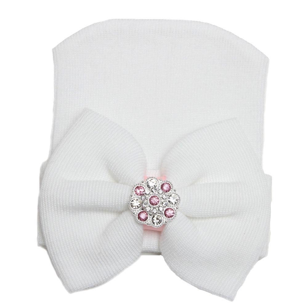 Modern Luxury Baby Girl Cotton Knit Striped Baby Caps With Big Bow For Baby Girls In Elegant Style