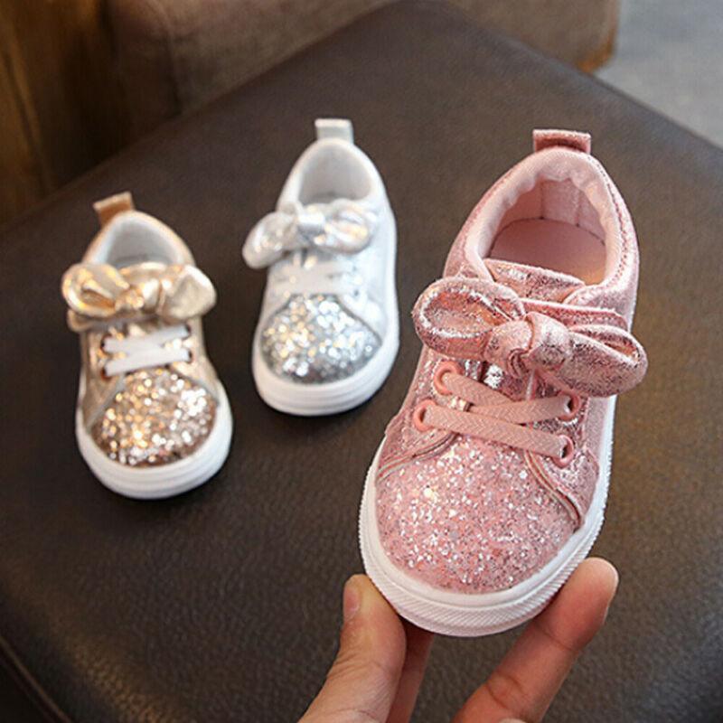 Cute Girls Casual Shoes Sneakers Toddler Baby Girls Bow Sequin Crib Trend Casual Shoes Kids Children Anti Slip Pink Dress Shoes