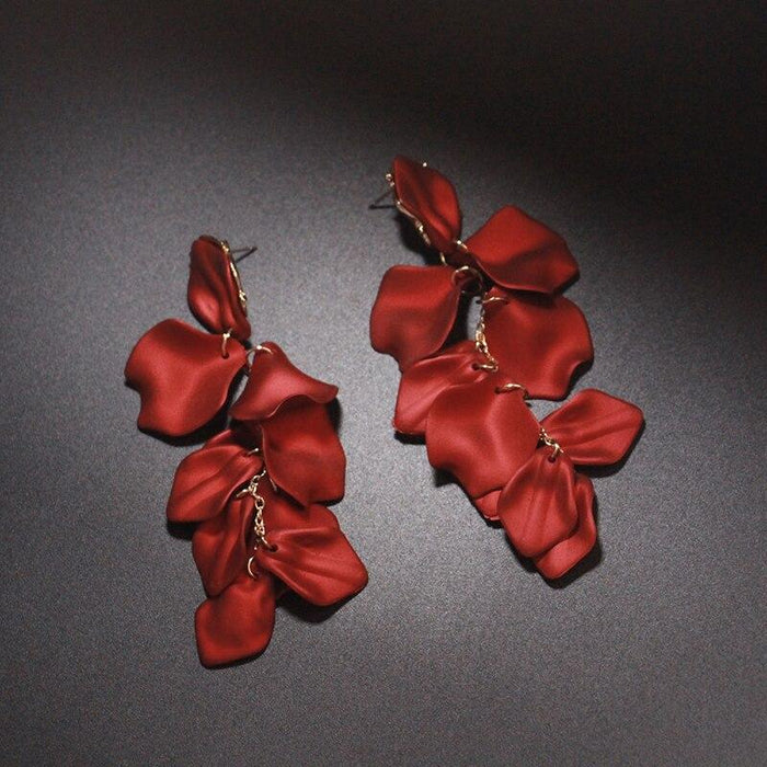 New Arrival Vintage Women Dangle Elegant Earrings Great Rose Petal Long Tassel Earrings Modern Female Korean Jewelry Stylish Red Earrings