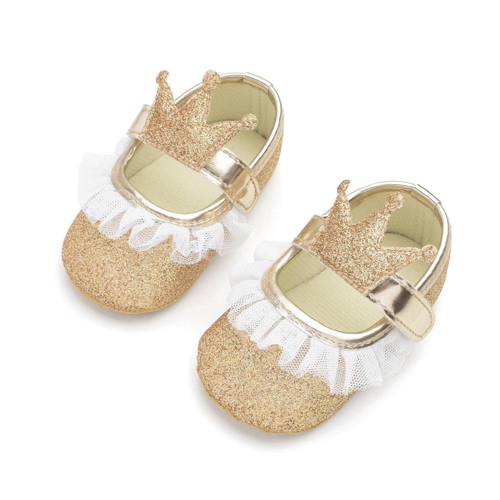 Newborn Infant Baby Girls Shoes Toddler Kids Princess Crown Glitter Design Shoes Soft Sole Anti-slip