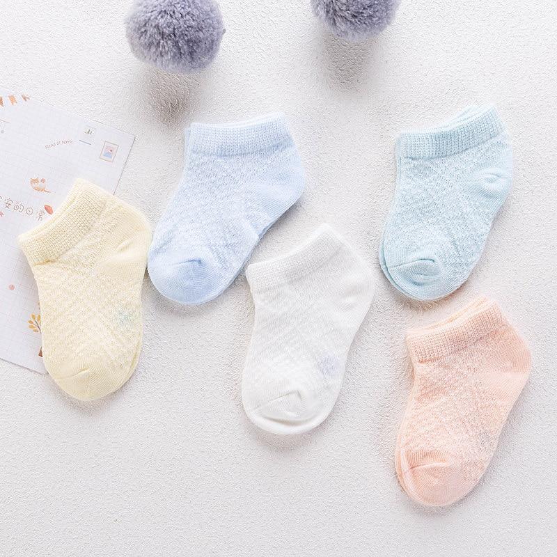 5 Pair Comfortable Breathable Mesh Cotton Soft Pink Blue Newborn Socks For Boy And Girl