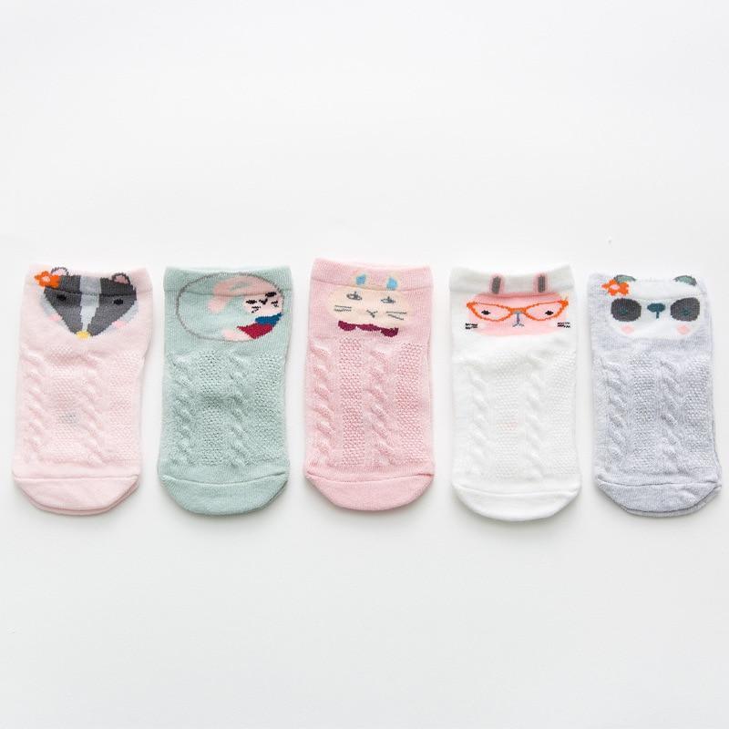 Anti Slip 5 Pairs Cute Cartoon Mesh Thin Soft Cotton Socks For Newborns Baby Girls And Boys