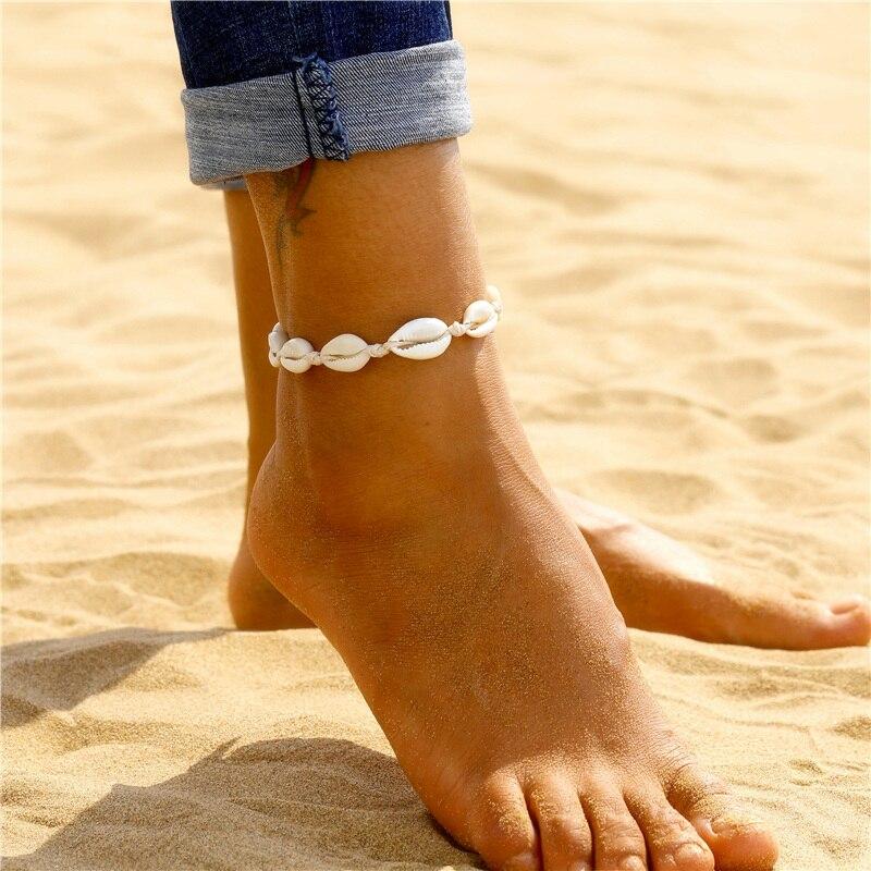 Bohemian Shell Anklets for Women Handmade Leather Woven Natural Shell Foot Jewelry