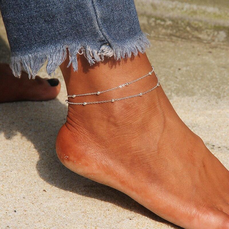 Heart Female Anklets Barefoot Crochet Sandals Foot Jewelry Ankle Bracelets For Women