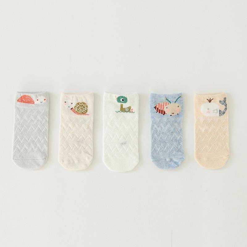 5 Pairs Thin Combed Cotton Cute Animal Baby Socks Mesh Short Socks For Newborns Boys & Girls