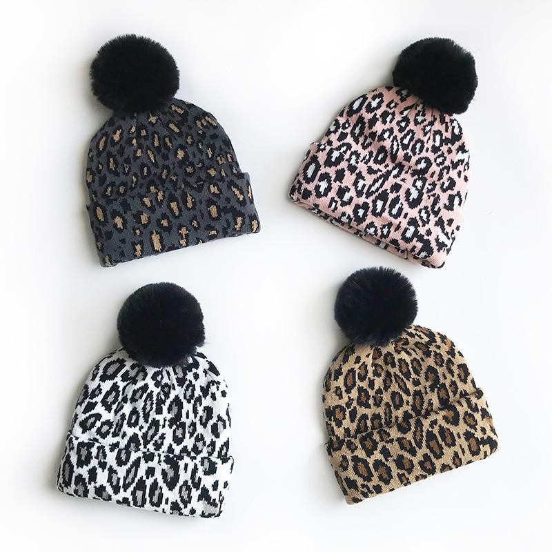 Matching Family Outfits Leopard Children Hats Mother Kids Hats Winter Kids Caps For Mother & Daughter in Elegan Leopard Design