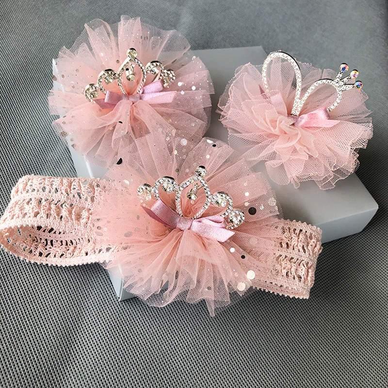 ILuxury Handmade Infant Child Hair Band Three-dimensional Alloy Rhinestone Crown Headdress  Elastic Headband Turban For Baby Girls