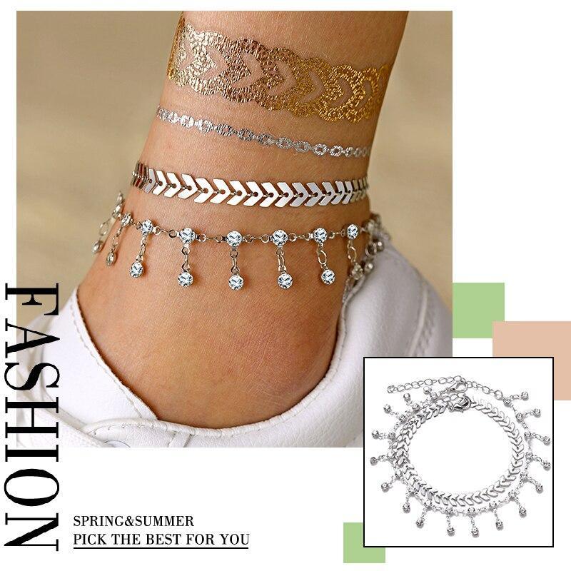 Female Heart Anklets Barefoot Crochet Sandals Foot Jewelry Bracelets For Women Leg Chain