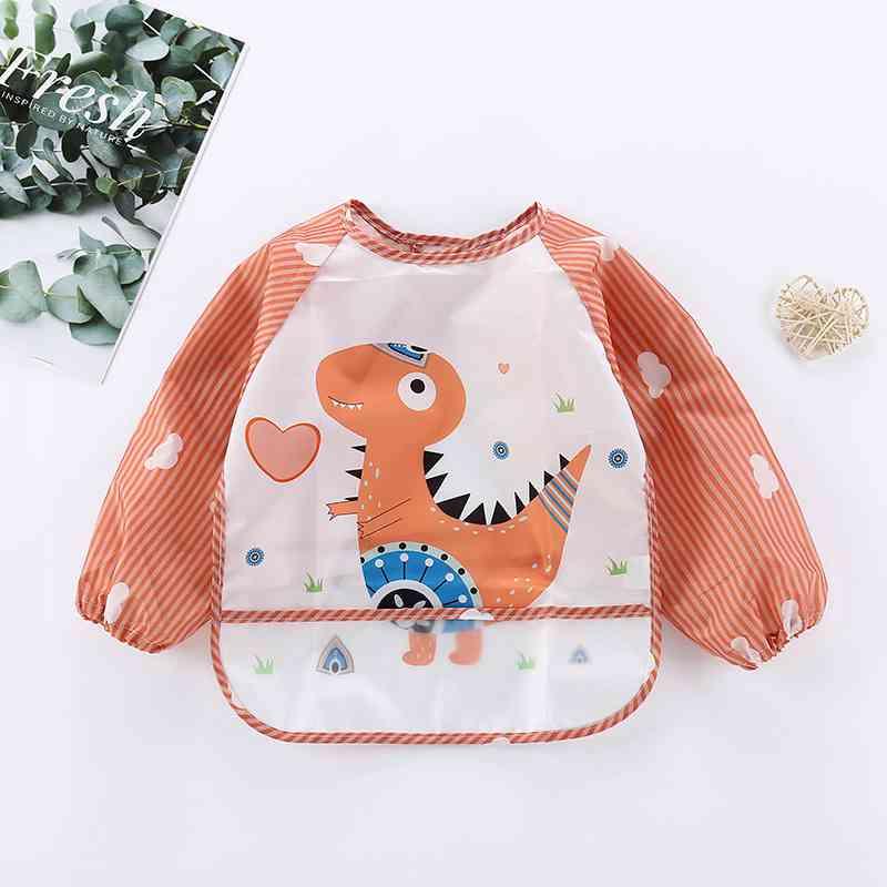 Cute Cartoon Print Baby Waterproof Long Sleeve Apron Children Feeding Smock Bib Baby Accessories