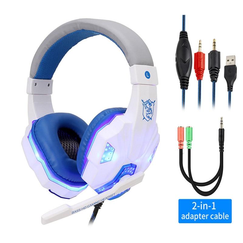 Professional Led Light Gaming Headphones for Computer Adjustable Bass Stereo PC Gamer Over Ear Wired Headset With Mic