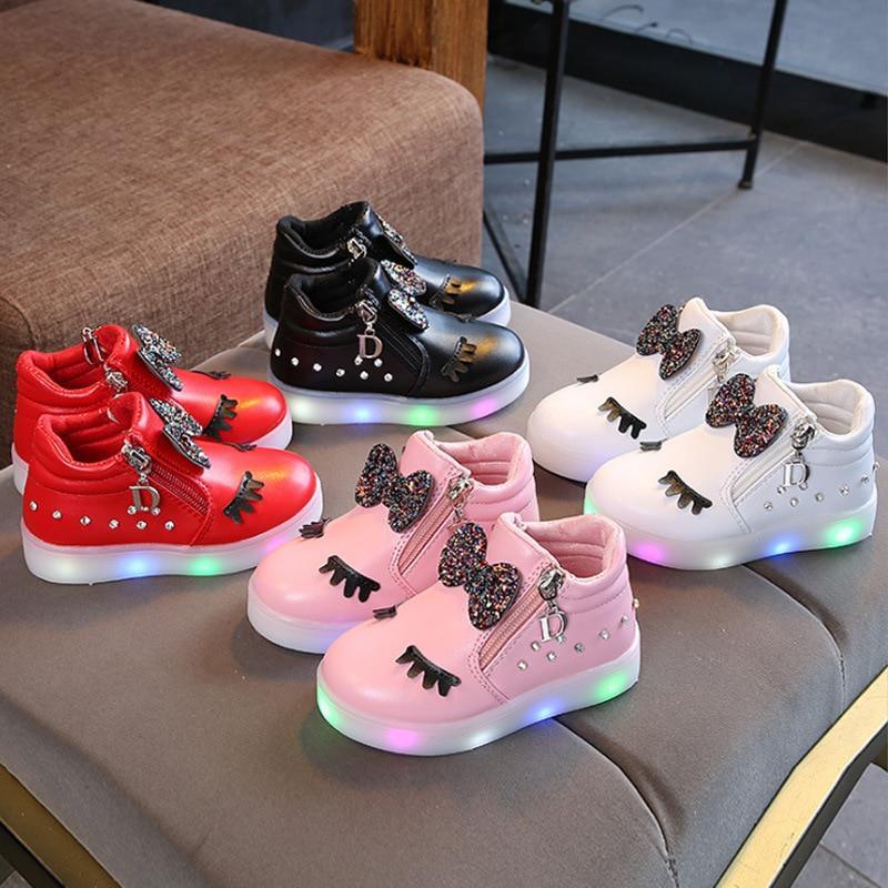 New Fashion Children Glowing Shoes Princess Bow Girls Led Shoes Spring Autumn Cute Baby Sneakers Shoes