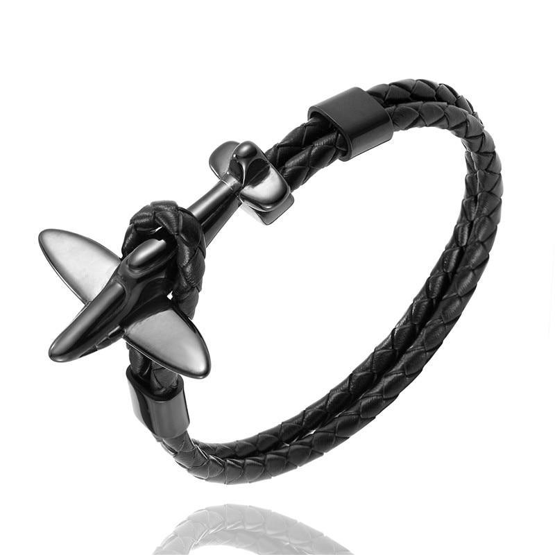 Stainless Steel Gold Aviation Airplane Anchor Bracelets For Men and Women In Retro Leather Bracelet Air Force Style Homme Jewelry Style