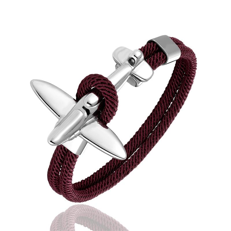 Elegant Fashion Modern Stainless Steel Airplane Glider Luxury Anchor Rope Leather Flight Bracelets For Men And Women New Aviator Style