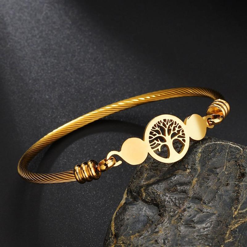 New Modern Luxury Charm Elegant Hollow Tree Of Life Bracelets Amazing Stainless Steel Gold Cuff Bangles For Women