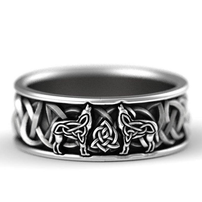 Epic Viking Nordic Mythology Giant Wolf Men Ring Defense Totem Wolf Fashion Hip Hop Rock Unisex Finger Ring Punk Gift For Men