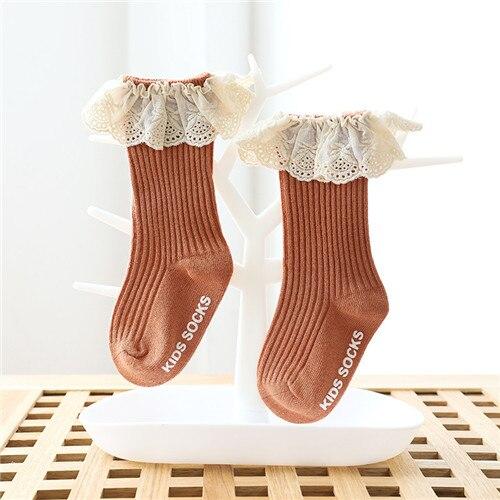 Newborn Baby Girl Socks Lace Baby Knee Socks Anti Slip Cotton Long Socks for Girls In retro Vintage Style