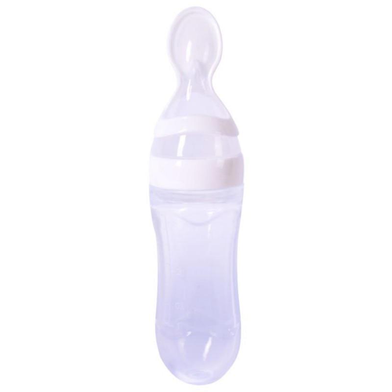 Silicone Baby Bottle With Spoon Food Supplement Bottles Squeeze Spoon Milk Feeding Bottle Cup For Baby and Kids