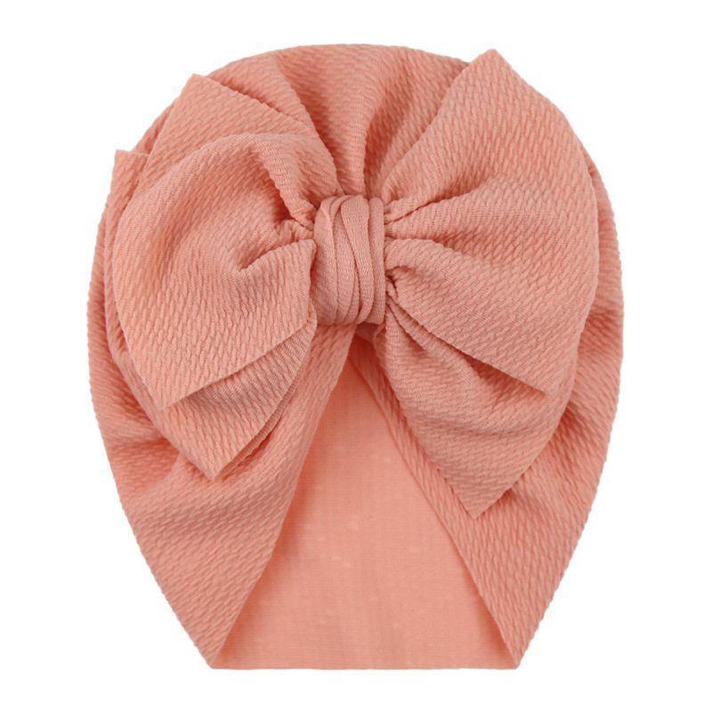 Handamde Elegant Baby Hats for Girls Big Bow Turban Hat Newborn  Baby Beanie Cap Solid Color Style