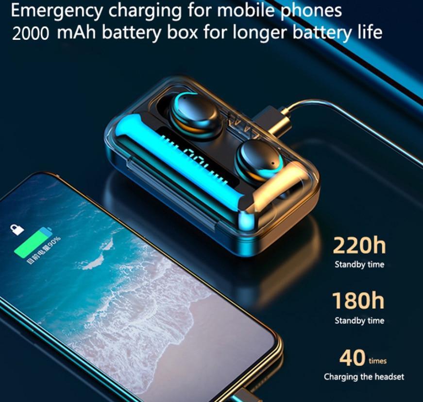 STEVVEX TWS Bluetooth 5.0 Earphones 2200mAh Charging Box Wireless Headphone 9D Stereo Sports Waterproof Earbuds Headsets With Microphone