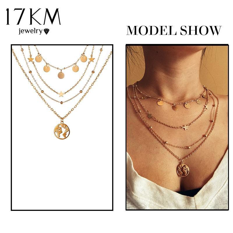 Bohemian Gold Necklaces For Women Multilayer Fashion Pearl Pendants Necklace Portrait Chokers Trendy New Jewelry Gift