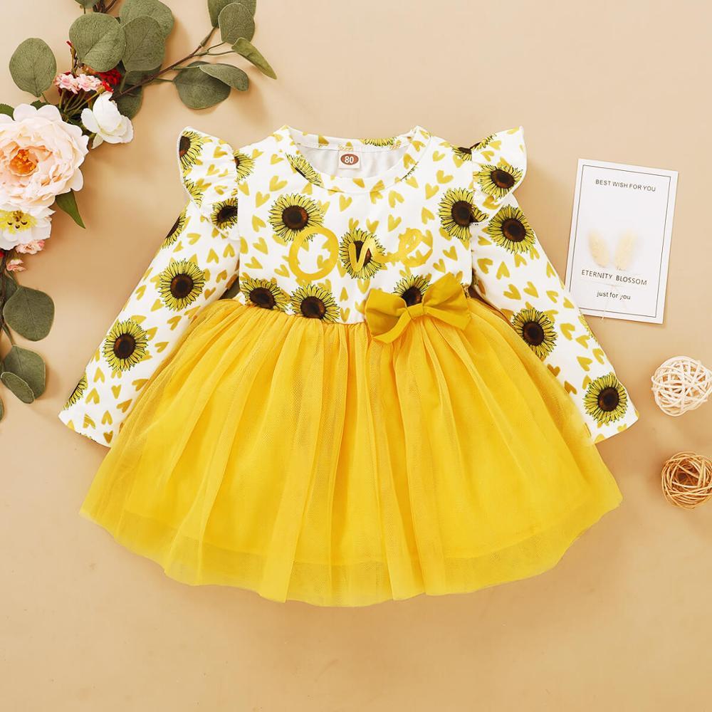 Baby Girl  Flower  Dress Pretty Bow  Outfits Long Sleeve Toddler Girl Unique Design Perfect Gift