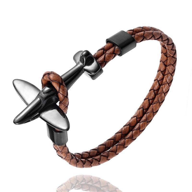 Stainless Steel Gold Aviation Airplane Anchor Bracelets For Men and Women In Retro Leather Bracelet Air Force Style Homme Jewelry Style