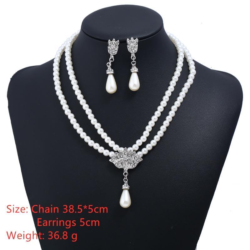 New Jewelry Bride Pearl Crystal With Elegant Short Collarbone Neck Luxury Necklace And Earrings