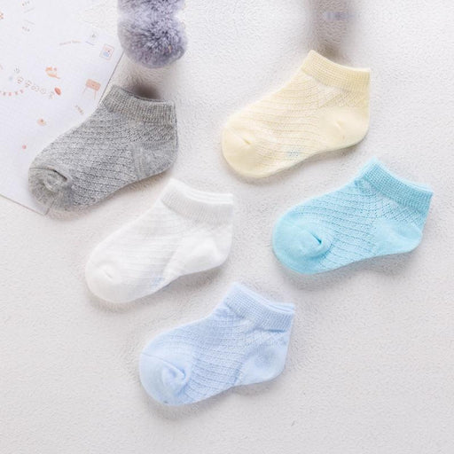 5 Pair Comfortable Breathable Mesh Cotton Soft Pink Blue Newborn Socks For Boy And Girl