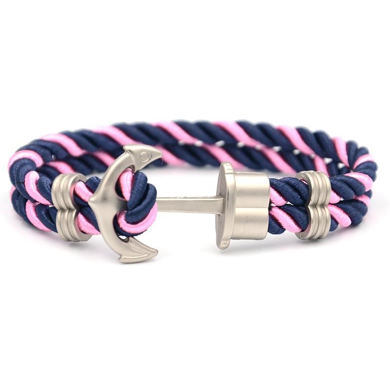 Luxury Modern Handmade Stainless Stell Men Anchor Bracelet made of Nylon in Navy Blue Color For Man